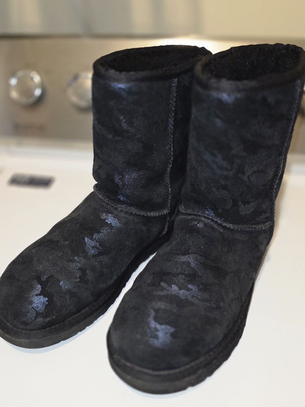UGG Black With Blue Metallic Camo Print Short Winter Boots